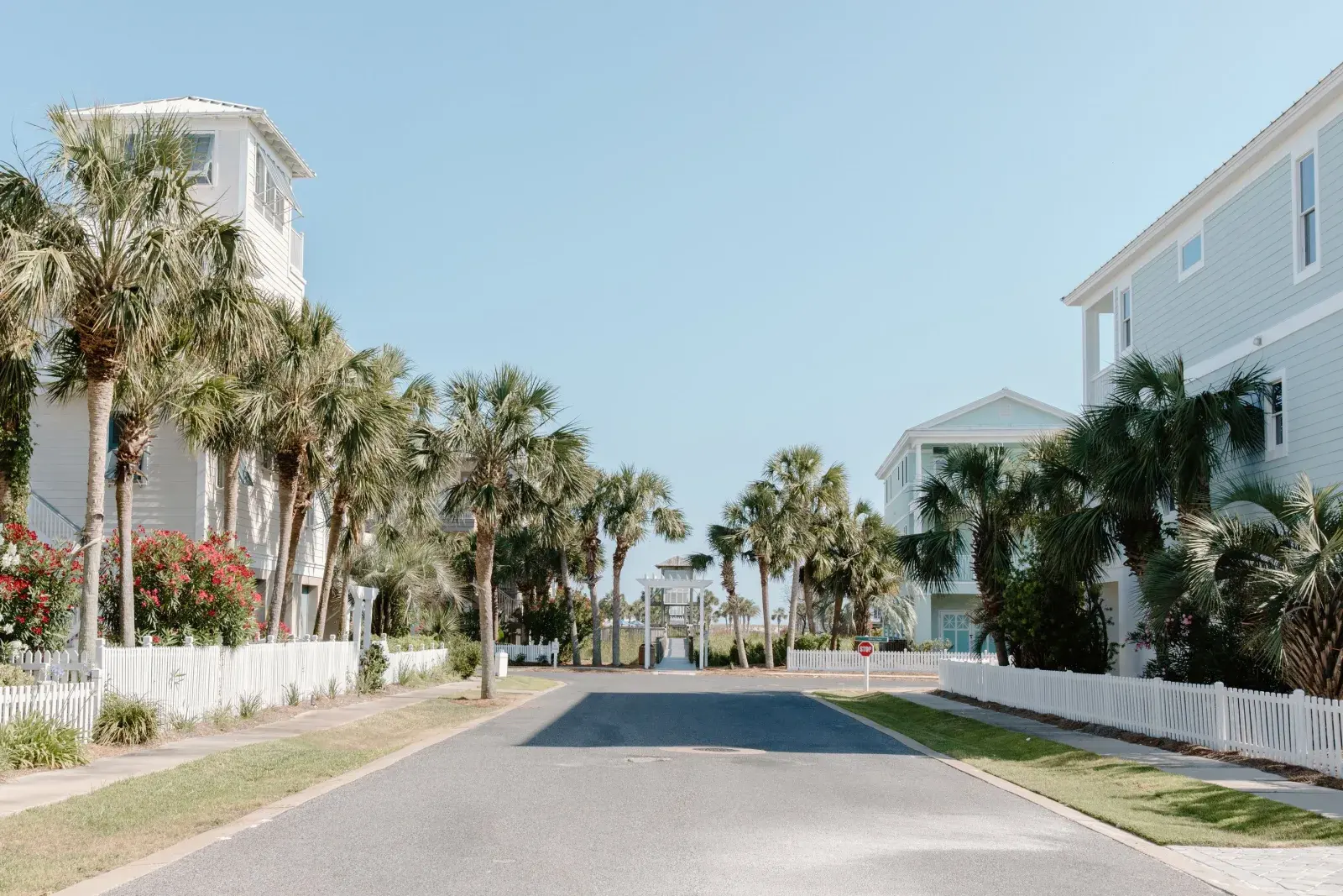 Coastal Florida street lined with palm trees and homes, representative of Satellite Beach, FL's barrier-island character